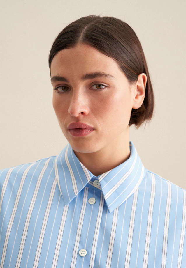 Longbluse Streifen in Mittelblau |  Seidensticker Onlineshop