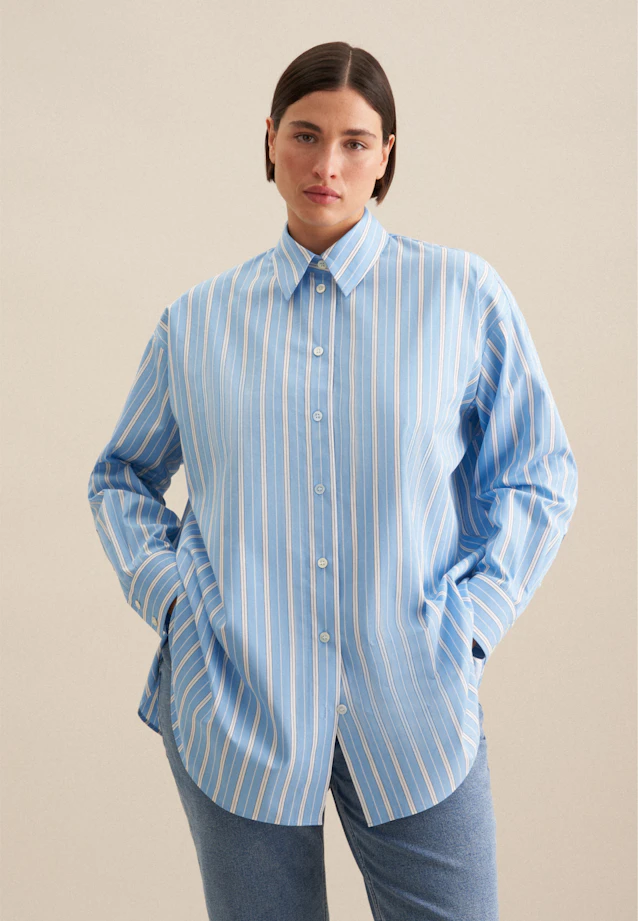 Longbluse Streifen in Mittelblau |  Seidensticker Onlineshop