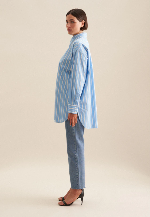 Longbluse Streifen in Mittelblau |  Seidensticker Onlineshop