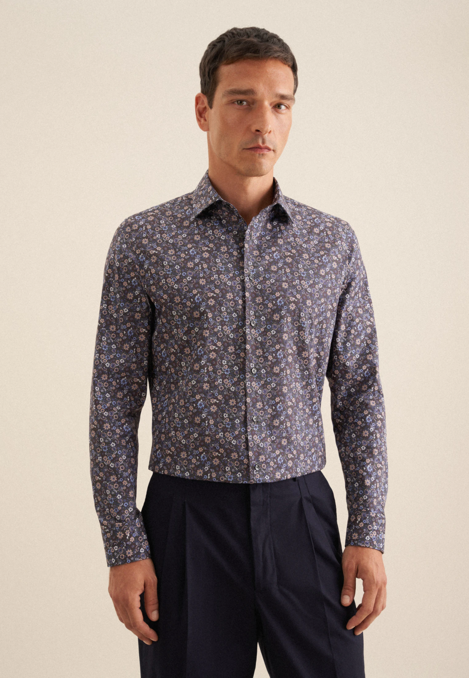 Slim Business Hemd Floral Braun 38