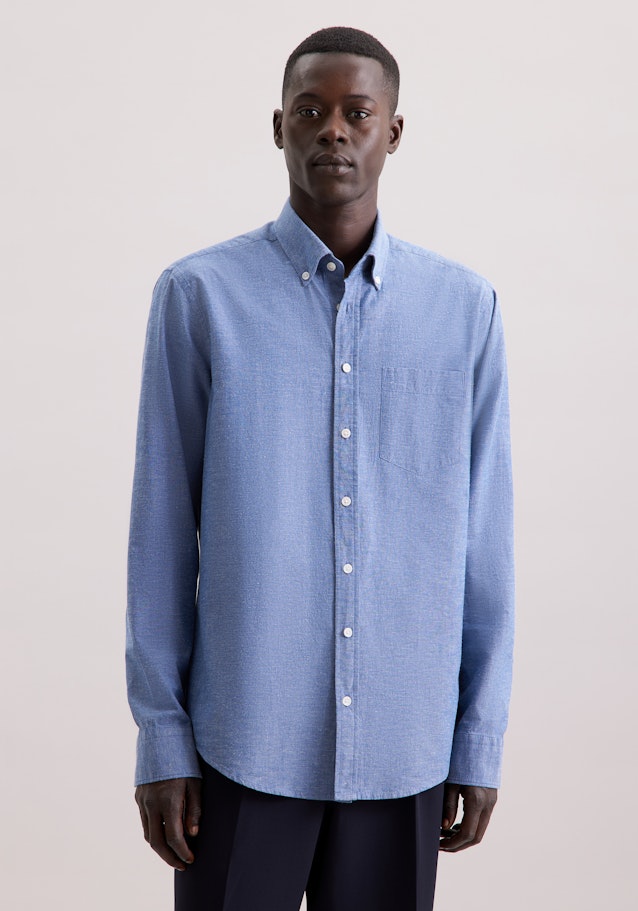 Regular Casual Hemd Uni in Mittelblau | Seidensticker Onlineshop