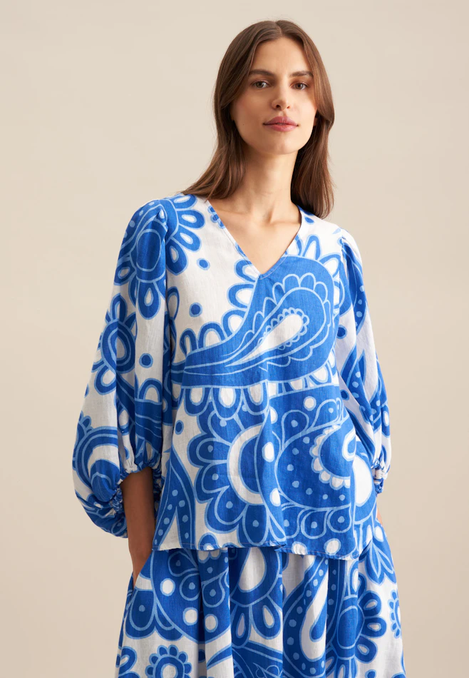 Shirt Paisley in Mittelblau | Seidensticker Onlineshop