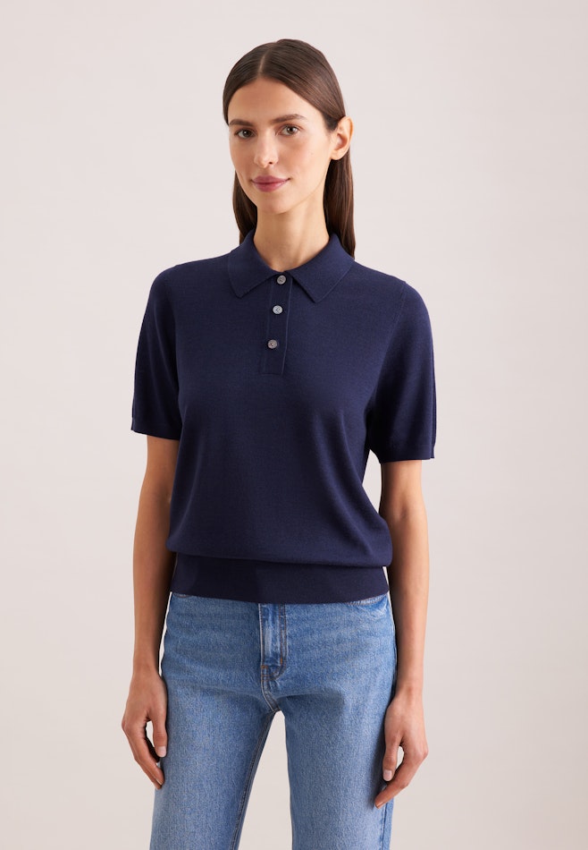 Leichtes Strick Poloshirt aus Wolle und Seide in Dunkelblau | Seidensticker Onlineshop