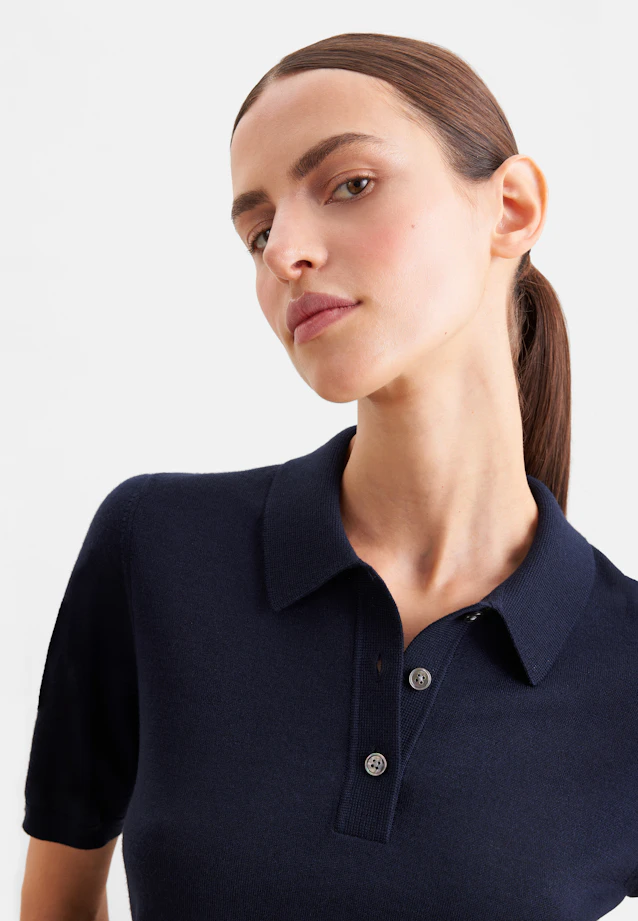 Lightweight knit polo shirt made of wool and silk in Dunkelblau |  Seidensticker Onlineshop