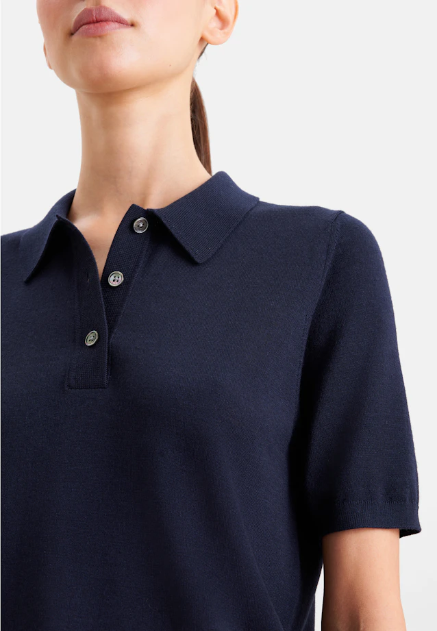 Lightweight knit polo shirt made of wool and silk in Dunkelblau |  Seidensticker Onlineshop