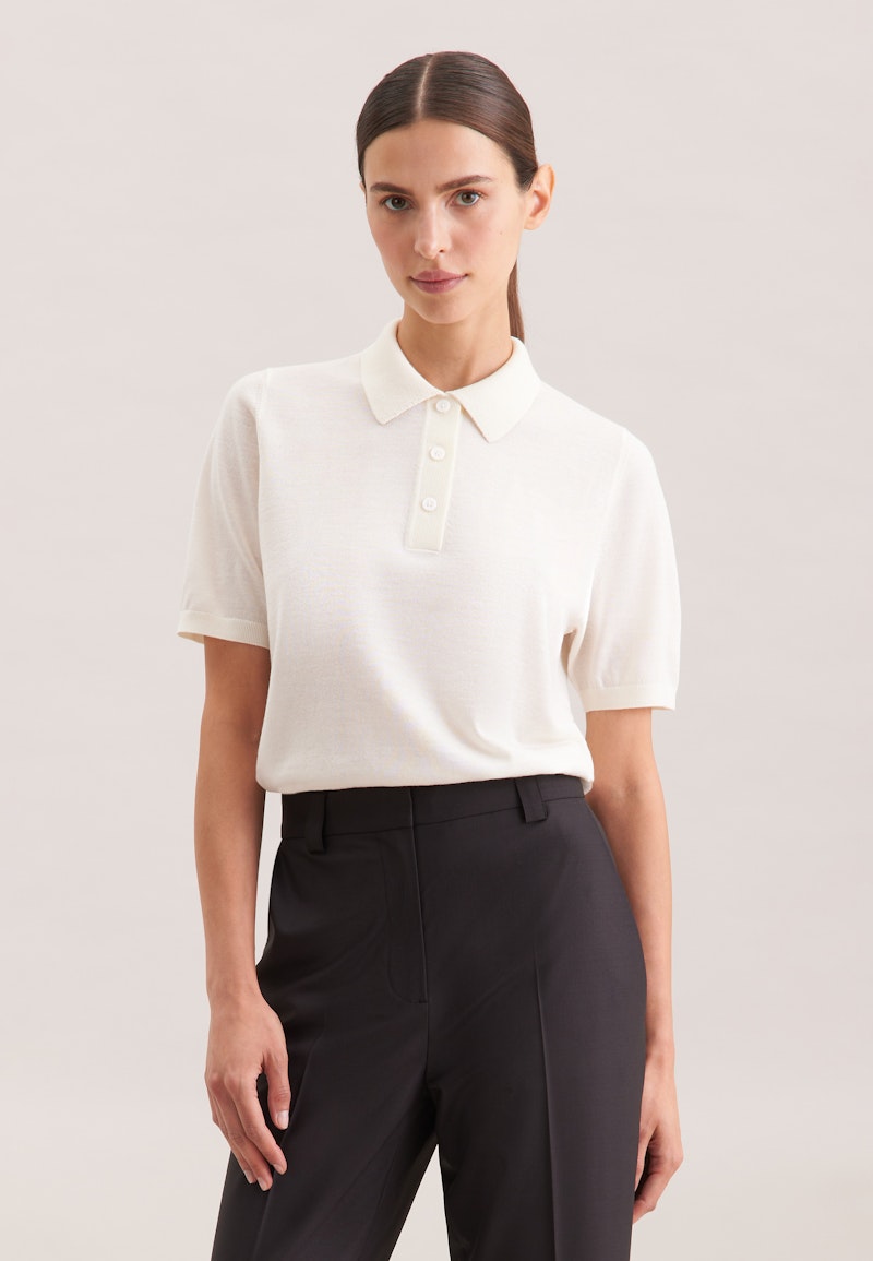 Leichtes Strick Poloshirt aus Wolle und Seide