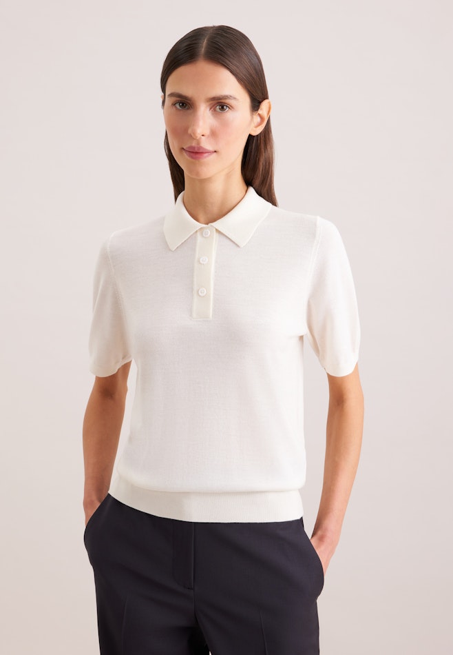 Polo léger en maille en laine et soie dans Ecru | Boutique en ligne Seidensticker