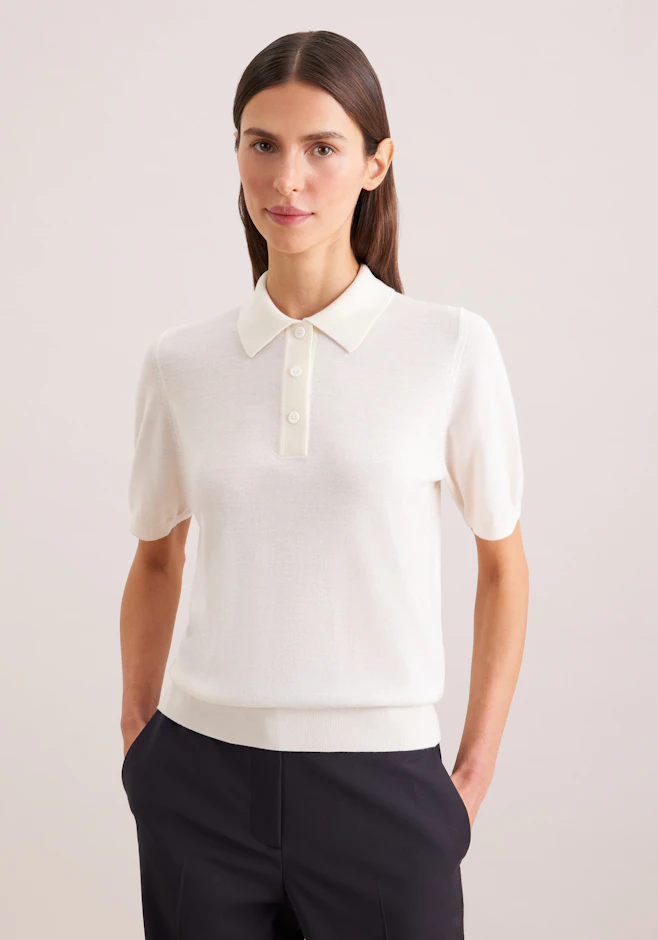 Leichtes Strick Poloshirt aus Wolle und Seide in Off white | Seidensticker Onlineshop