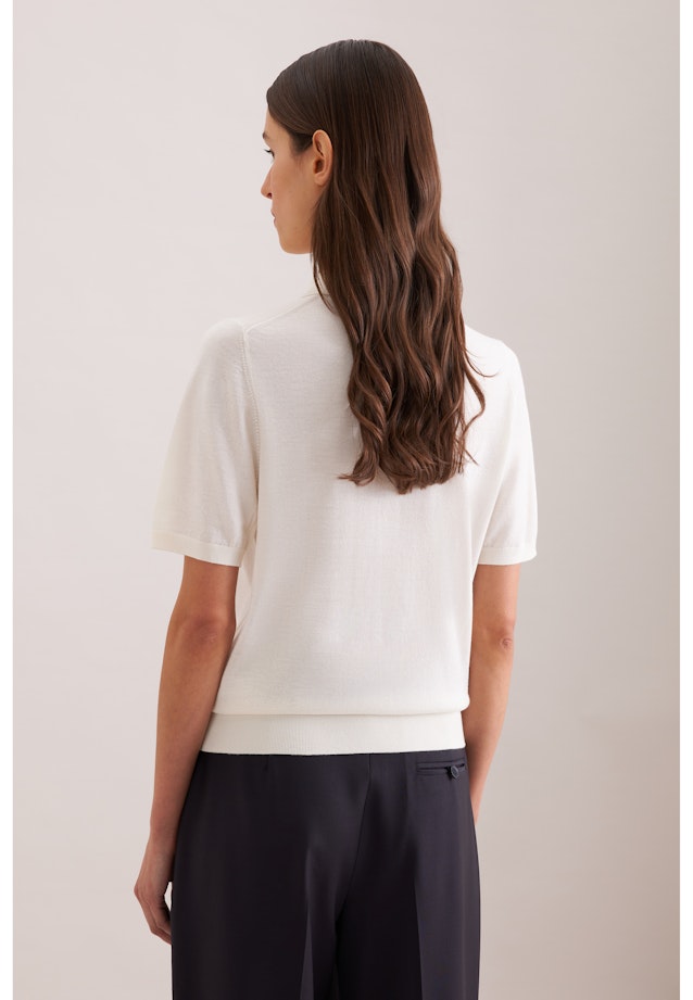 Leichtes Strick Poloshirt aus Wolle und Seide in Ecru |  Seidensticker Onlineshop