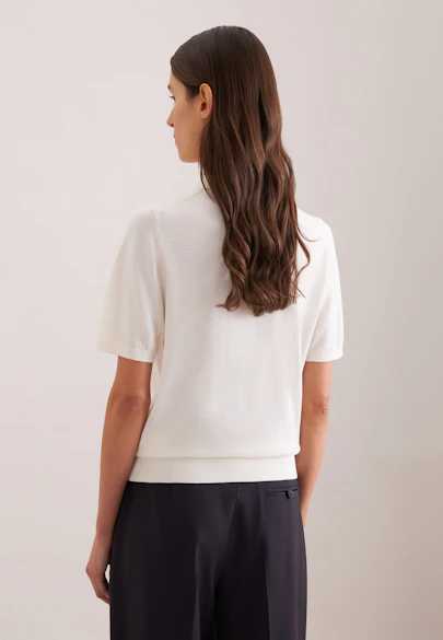 Leichtes Strick Poloshirt aus Wolle und Seide in Off white |  Seidensticker Onlineshop