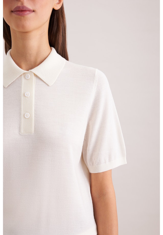 Leichtes Strick Poloshirt aus Wolle und Seide in Ecru |  Seidensticker Onlineshop