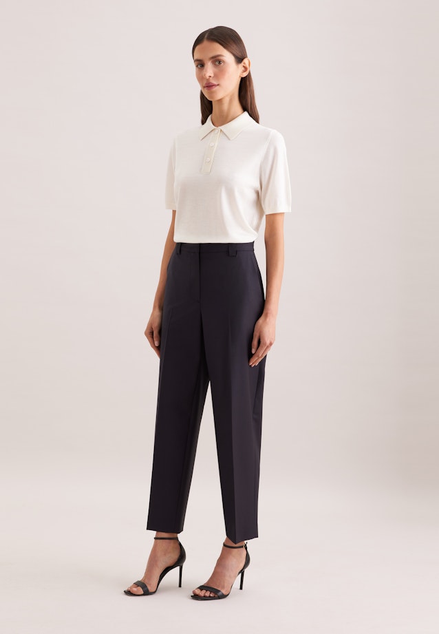 Leichtes Strick Poloshirt aus Wolle und Seide in Off white |  Seidensticker Onlineshop