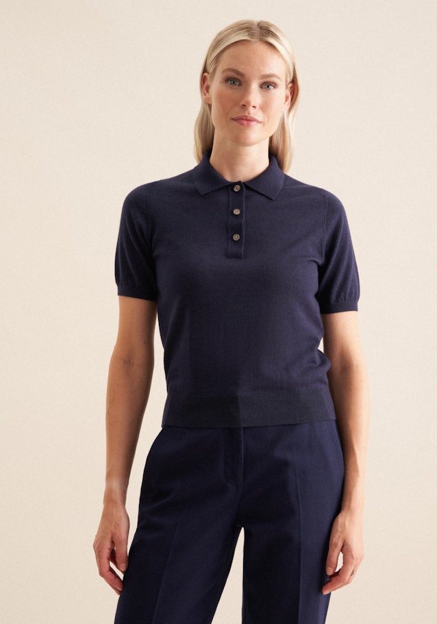 Leichtes Strick Poloshirt aus Wolle und Seide in Deep navy | Seidensticker Onlineshop