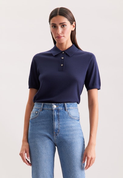 Leichtes Strick Poloshirt aus Wolle und Seide in Dark Blue |  Seidensticker Onlineshop