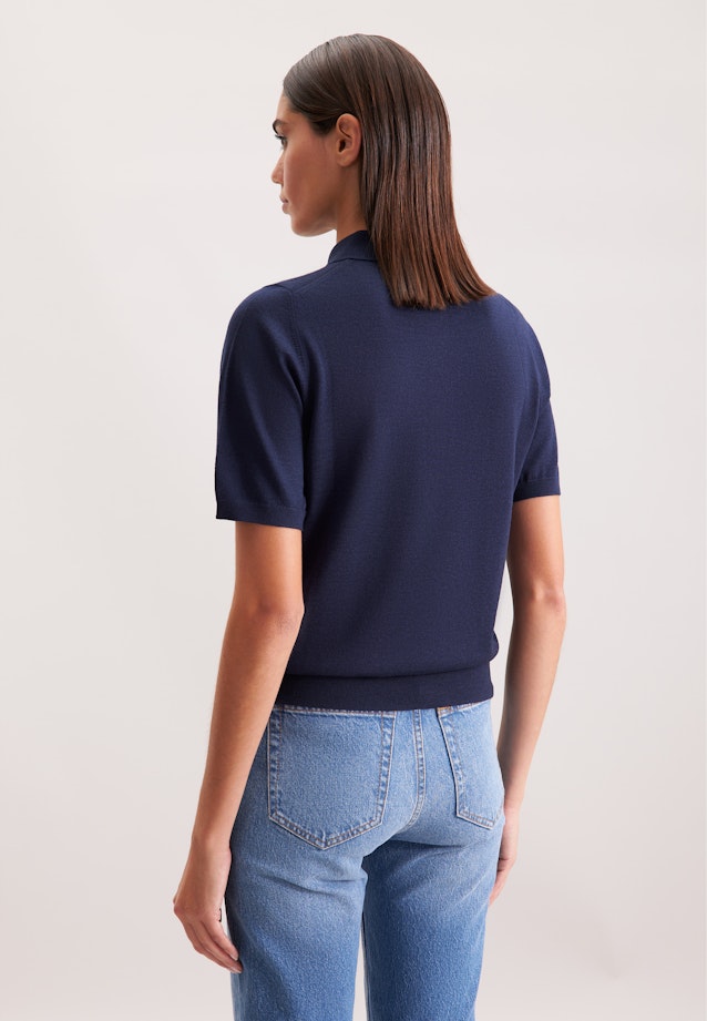 Leichtes Strick Poloshirt aus Wolle und Seide in Bleu Foncé |  Seidensticker Onlineshop