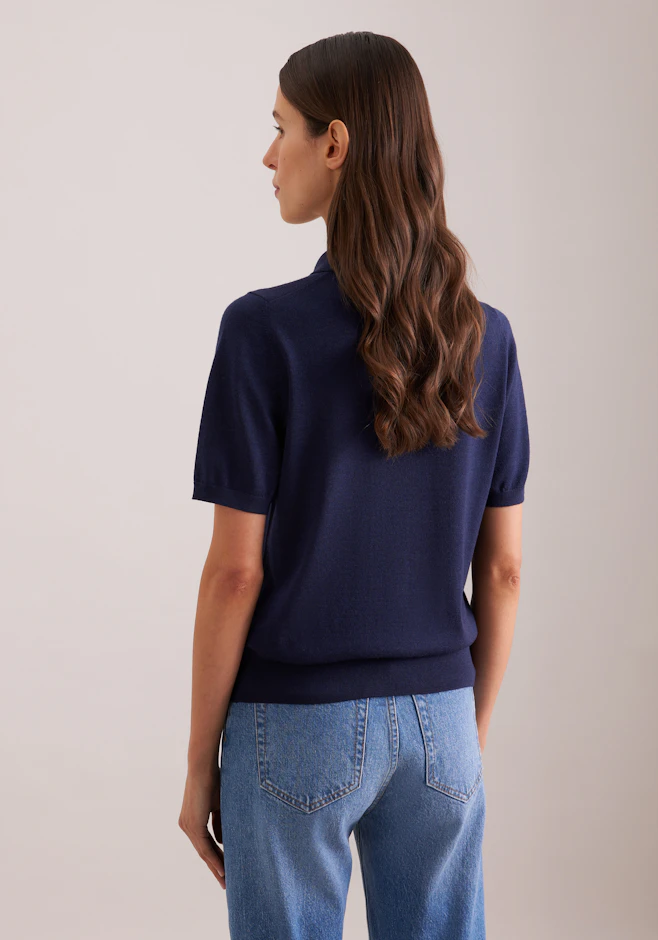 Leichtes Strick Poloshirt aus Wolle und Seide in Dunkelblau | Seidensticker Onlineshop
