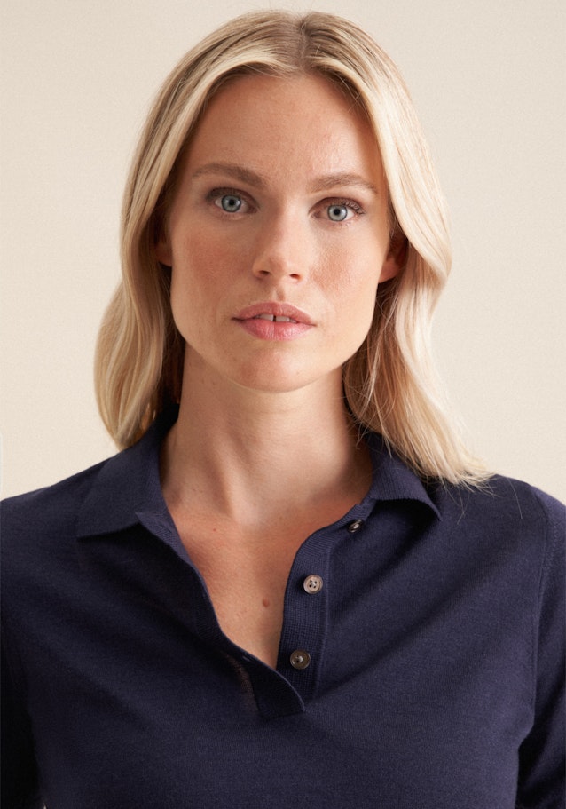 Leichtes Strick Poloshirt aus Wolle und Seide in Deep navy | Seidensticker Onlineshop