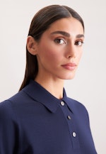 Leichtes Strick Poloshirt aus Wolle und Seide in Bleu Foncé |  Seidensticker Onlineshop
