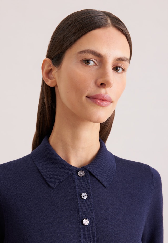 Leichtes Strick Poloshirt aus Wolle und Seide in Dunkelblau |  Seidensticker Onlineshop