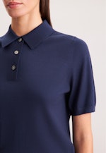 Leichtes Strick Poloshirt aus Wolle und Seide in Bleu Foncé |  Seidensticker Onlineshop