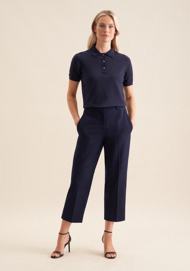 Leichtes Strick Poloshirt aus Wolle und Seide in Deep navy | Seidensticker Onlineshop