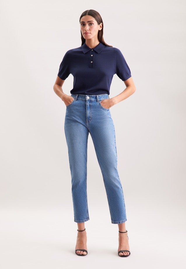 Leichtes Strick Poloshirt aus Wolle und Seide in Bleu Foncé |  Seidensticker Onlineshop