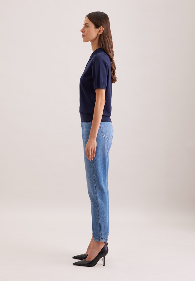 Leichtes Strick Poloshirt aus Wolle und Seide in Dunkelblau |  Seidensticker Onlineshop