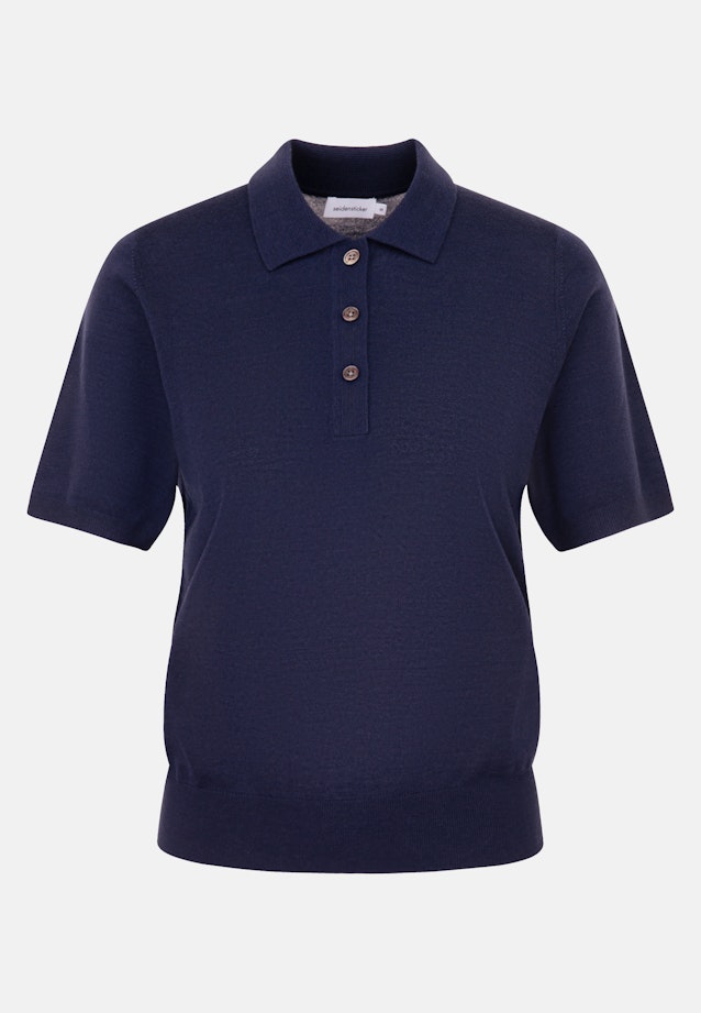 Leichtes Strick Poloshirt aus Wolle und Seide in Bleu Foncé |  Seidensticker Onlineshop