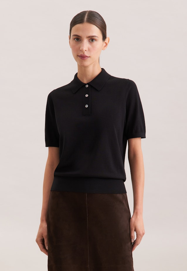 Leichtes Strick Poloshirt aus Wolle und Seide in Noir |  Seidensticker Onlineshop