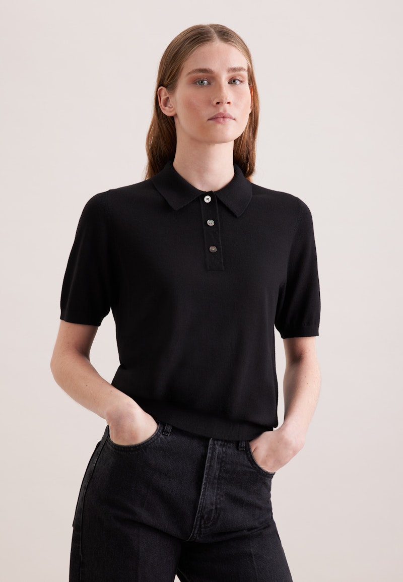 Leichtes Strick Poloshirt aus Wolle und Seide