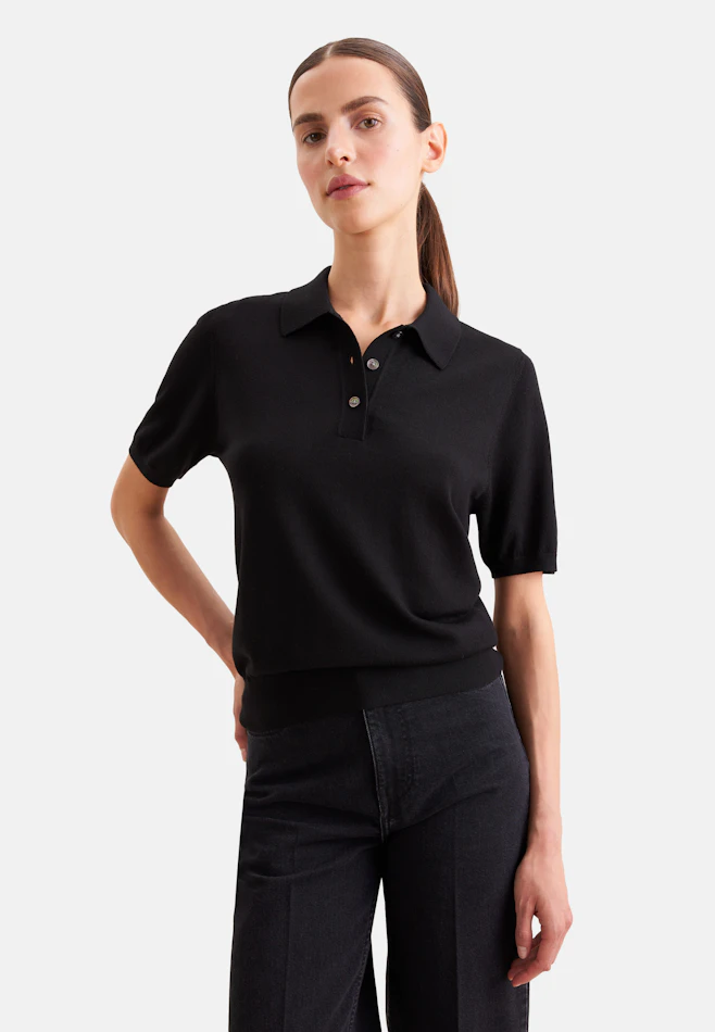 Leichtes Strick Poloshirt aus Wolle und Seide in Schwarz | Seidensticker Onlineshop