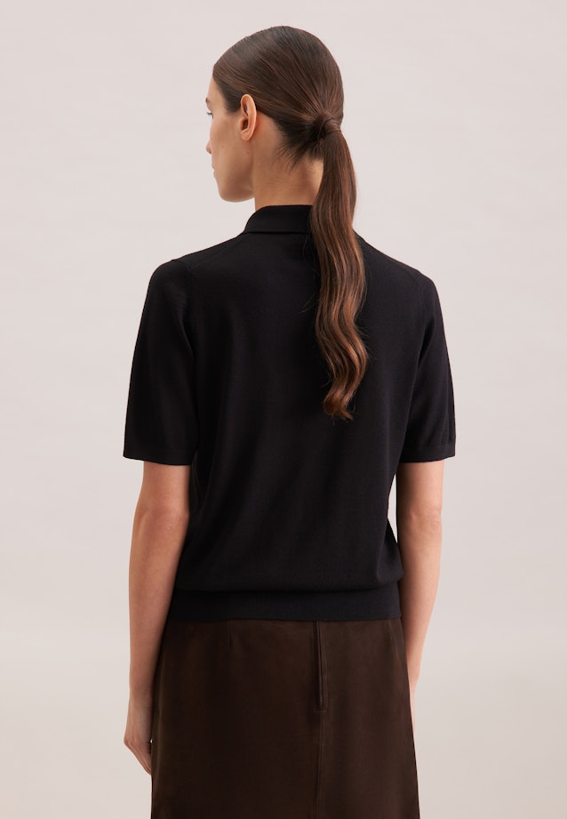 Leichtes Strick Poloshirt aus Wolle und Seide in Schwarz |  Seidensticker Onlineshop