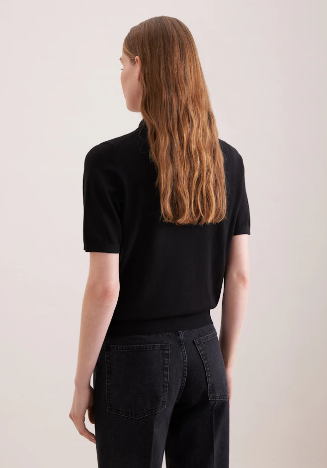 Leichtes Strick Poloshirt aus Wolle und Seide in Real black | Seidensticker Onlineshop