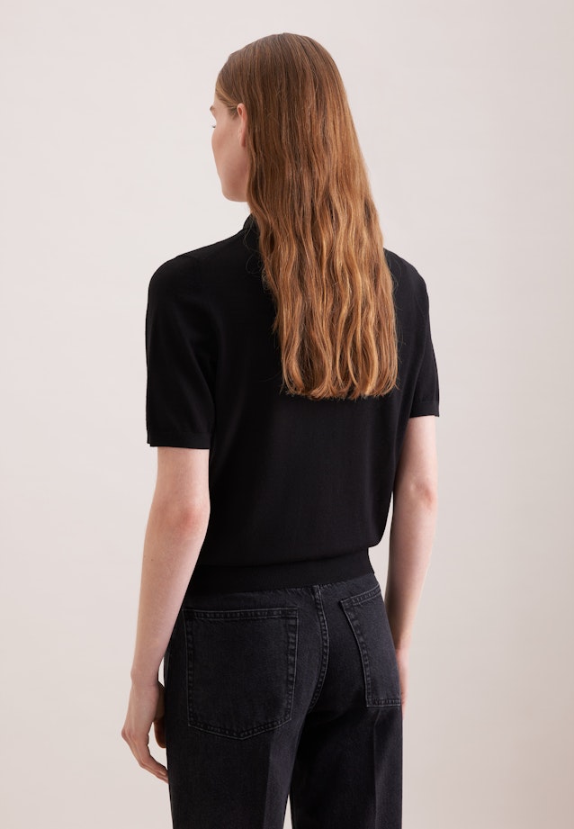Leichtes Strick Poloshirt aus Wolle und Seide in Schwarz |  Seidensticker Onlineshop