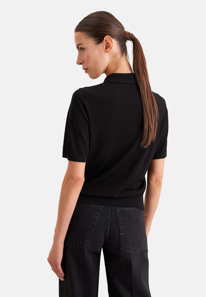 Leichtes Strick Poloshirt aus Wolle und Seide in Schwarz | Seidensticker Onlineshop