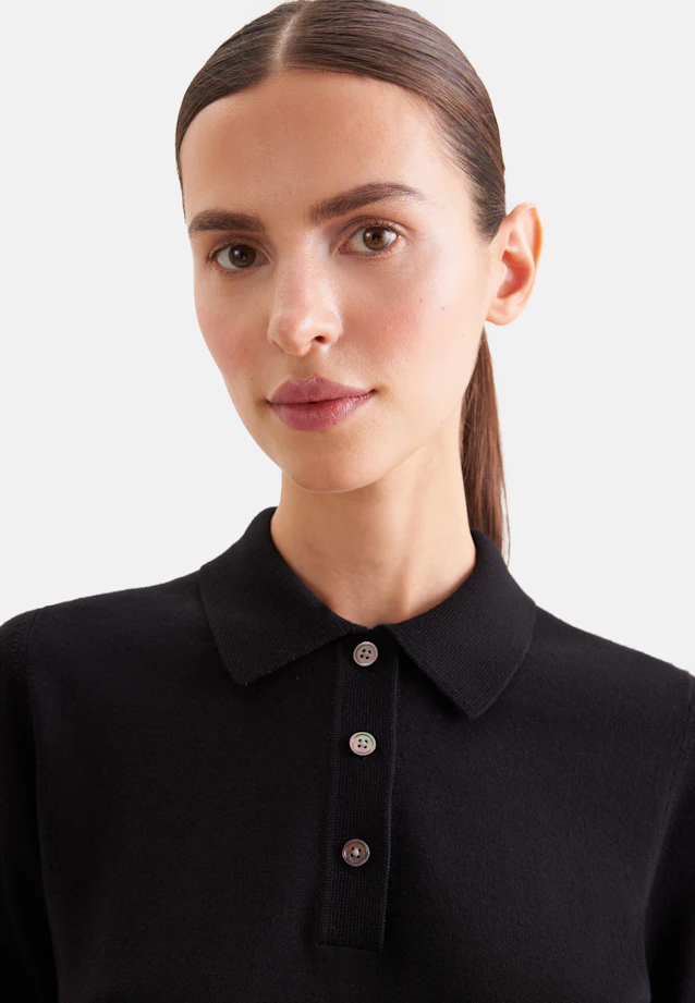 Leichtes Strick Poloshirt aus Wolle und Seide in Schwarz |  Seidensticker Onlineshop