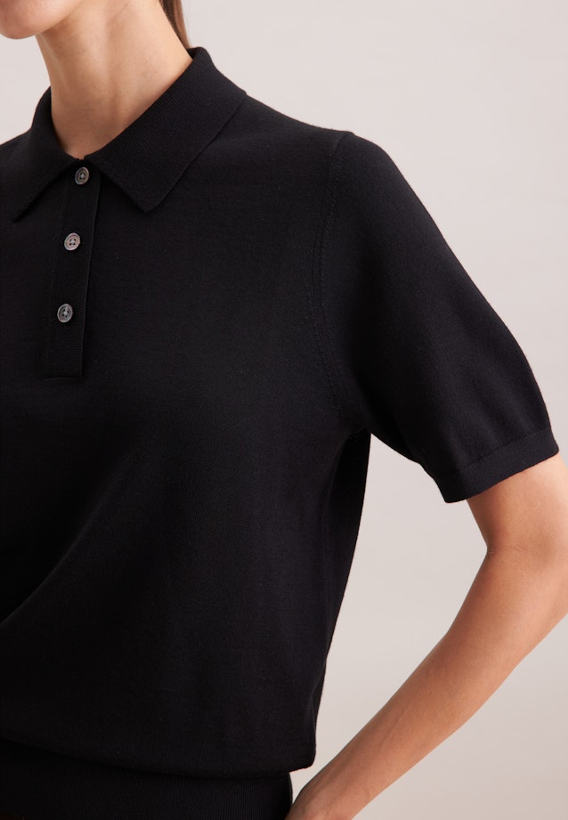 Leichtes Strick Poloshirt aus Wolle und Seide in Schwarz |  Seidensticker Onlineshop