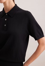 Leichtes Strick Poloshirt aus Wolle und Seide in Schwarz |  Seidensticker Onlineshop