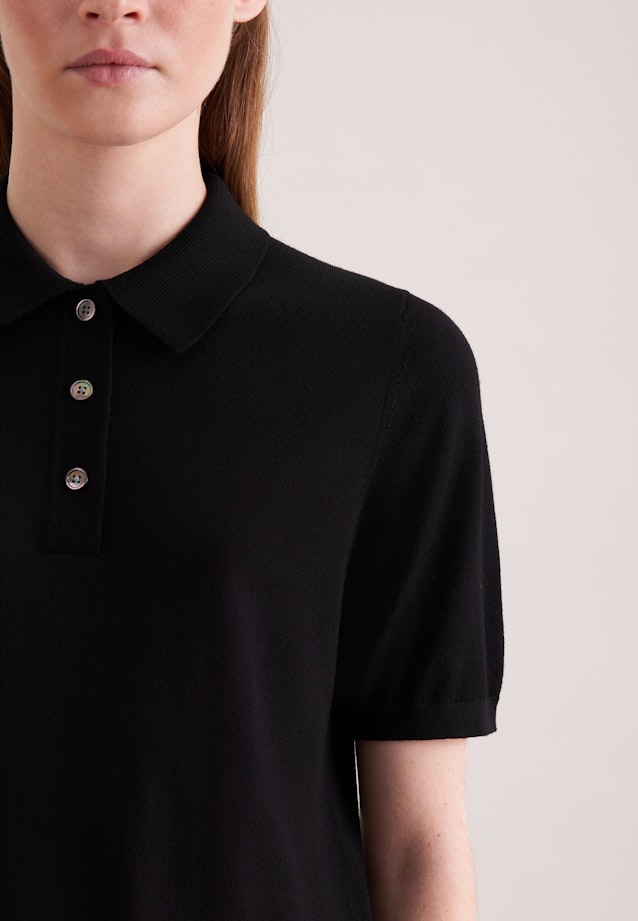 Leichtes Strick Poloshirt aus Wolle und Seide in Schwarz |  Seidensticker Onlineshop