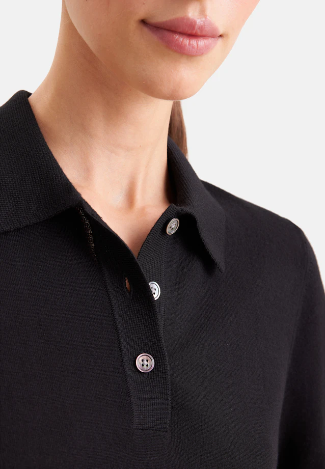 Leichtes Strick Poloshirt aus Wolle und Seide in Schwarz |  Seidensticker Onlineshop