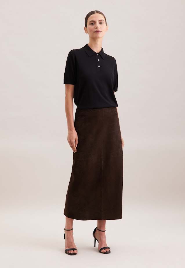 Leichtes Strick Poloshirt aus Wolle und Seide in Schwarz |  Seidensticker Onlineshop