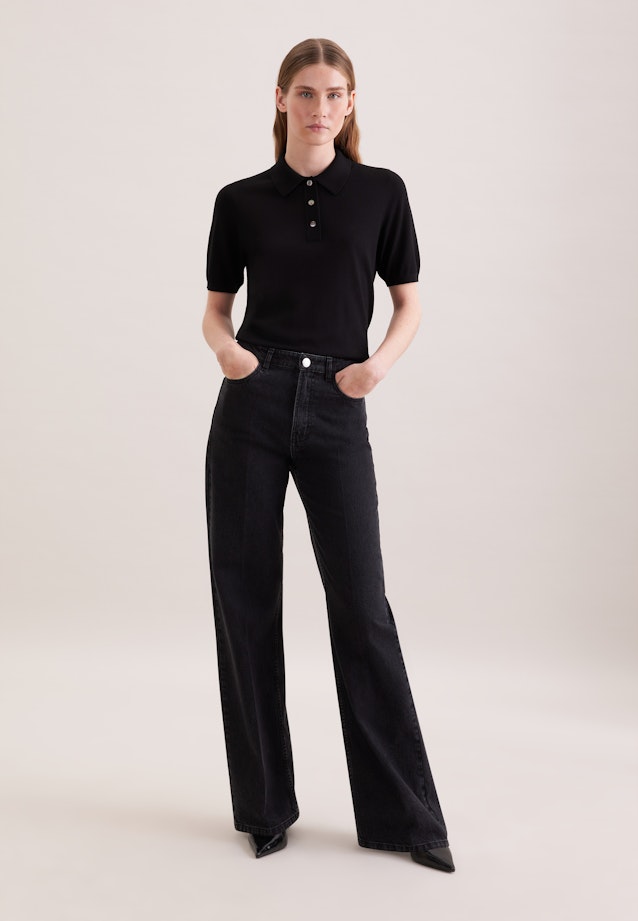 Leichtes Strick Poloshirt aus Wolle und Seide in Schwarz |  Seidensticker Onlineshop