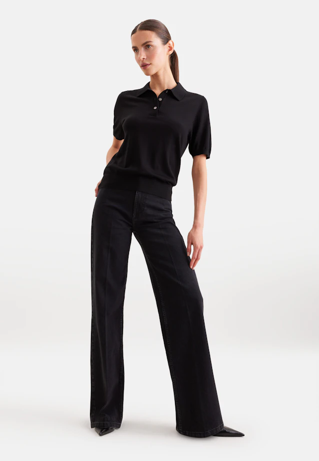 Leichtes Strick Poloshirt aus Wolle und Seide in Schwarz |  Seidensticker Onlineshop
