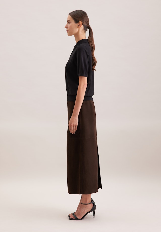 Leichtes Strick Poloshirt aus Wolle und Seide in Schwarz |  Seidensticker Onlineshop