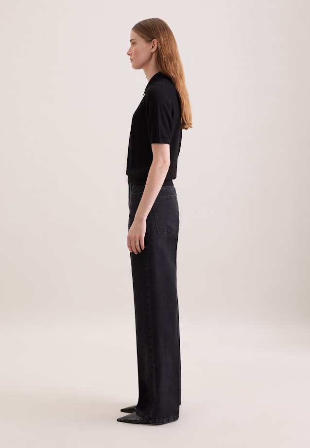 Leichtes Strick Poloshirt aus Wolle und Seide in Schwarz |  Seidensticker Onlineshop