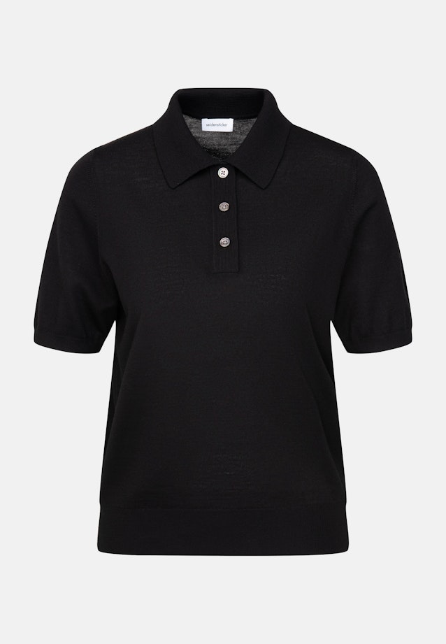 Leichtes Strick Poloshirt aus Wolle und Seide in Schwarz |  Seidensticker Onlineshop