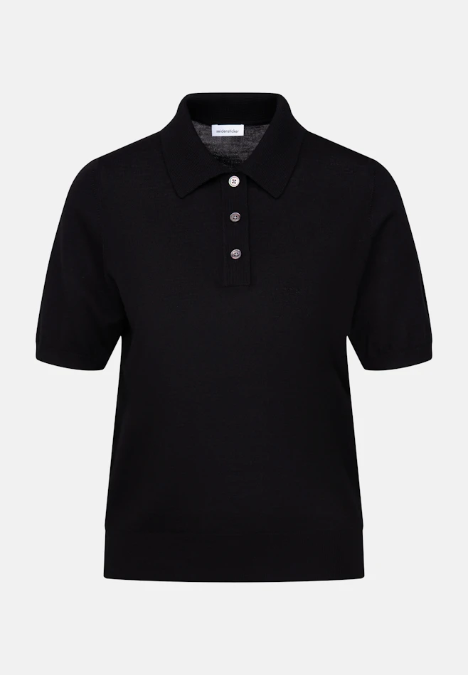 Leichtes Strick Poloshirt aus Wolle und Seide in Real black | Seidensticker Onlineshop