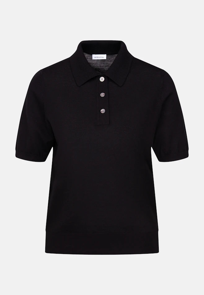 Lightweight knit polo shirt made of wool and silk in Schwarz | Seidensticker online shop