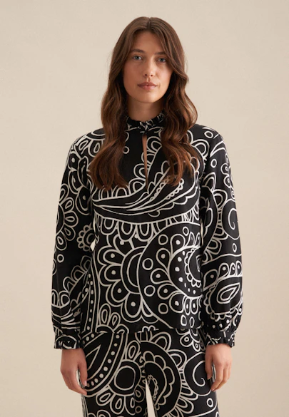 Stehkragenbluse Paisley in Schwarz |  Seidensticker Onlineshop