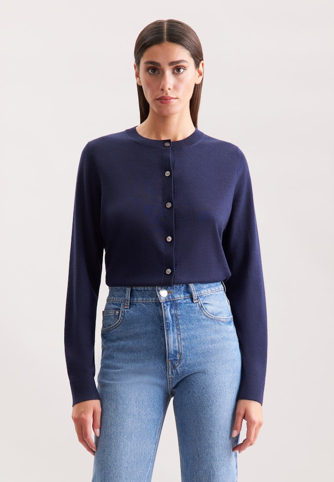 Leichter Strick Cardigan aus Wolle und Seide in Dunkelblau | Seidensticker Onlineshop